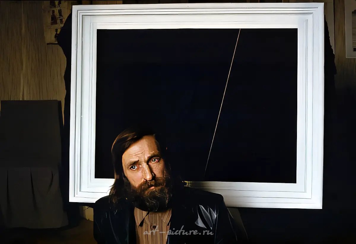 Автор со своей картиной "Струна", 1980, ,