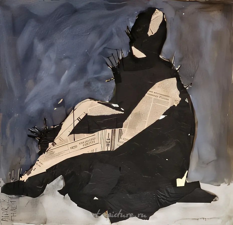 Сидящая женщина. Из серии «Сны Веры Палны», 1995, гуашь на бумаге, коллаж, 63x64,5. Собственность автора