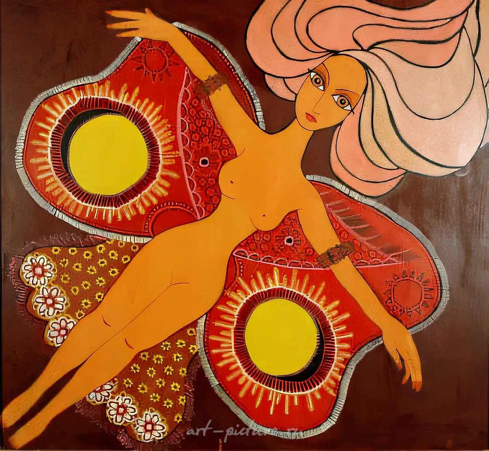 Женщина-бабочка, 1983, оргалит, темпера, 85x90,5 см. Собственность автора