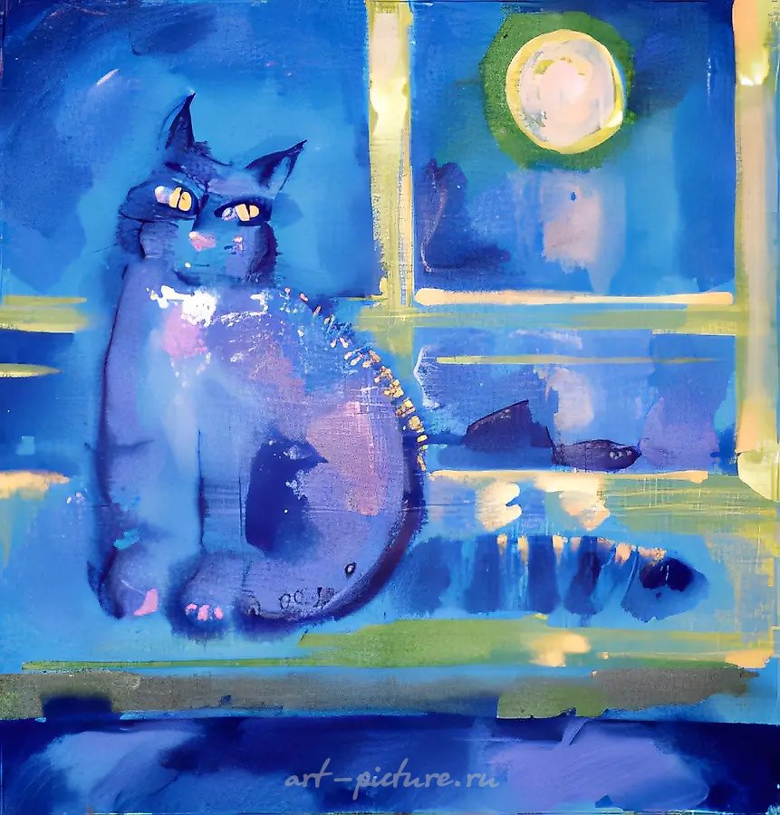 Синий кот, 1996, холст, акрил, 90x90. Собственность автора, $400
