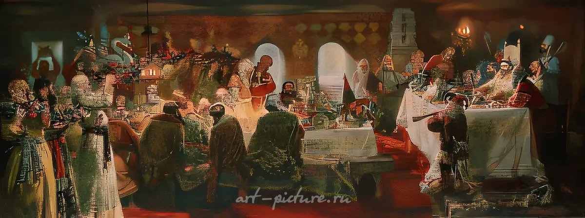 Пир Ивана Грозного            
в Александровой слободе
, 1994, холст, масло, 150 x 402