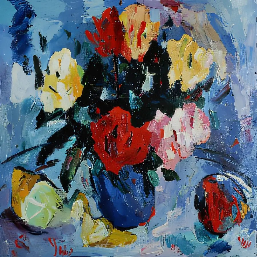 Розы и лимон, 1997, холст, масло, 100 х 100
