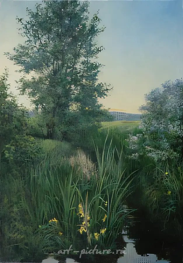 Гаснет закат, загораются ирисы., 1996, холст, масло, 85 х 59