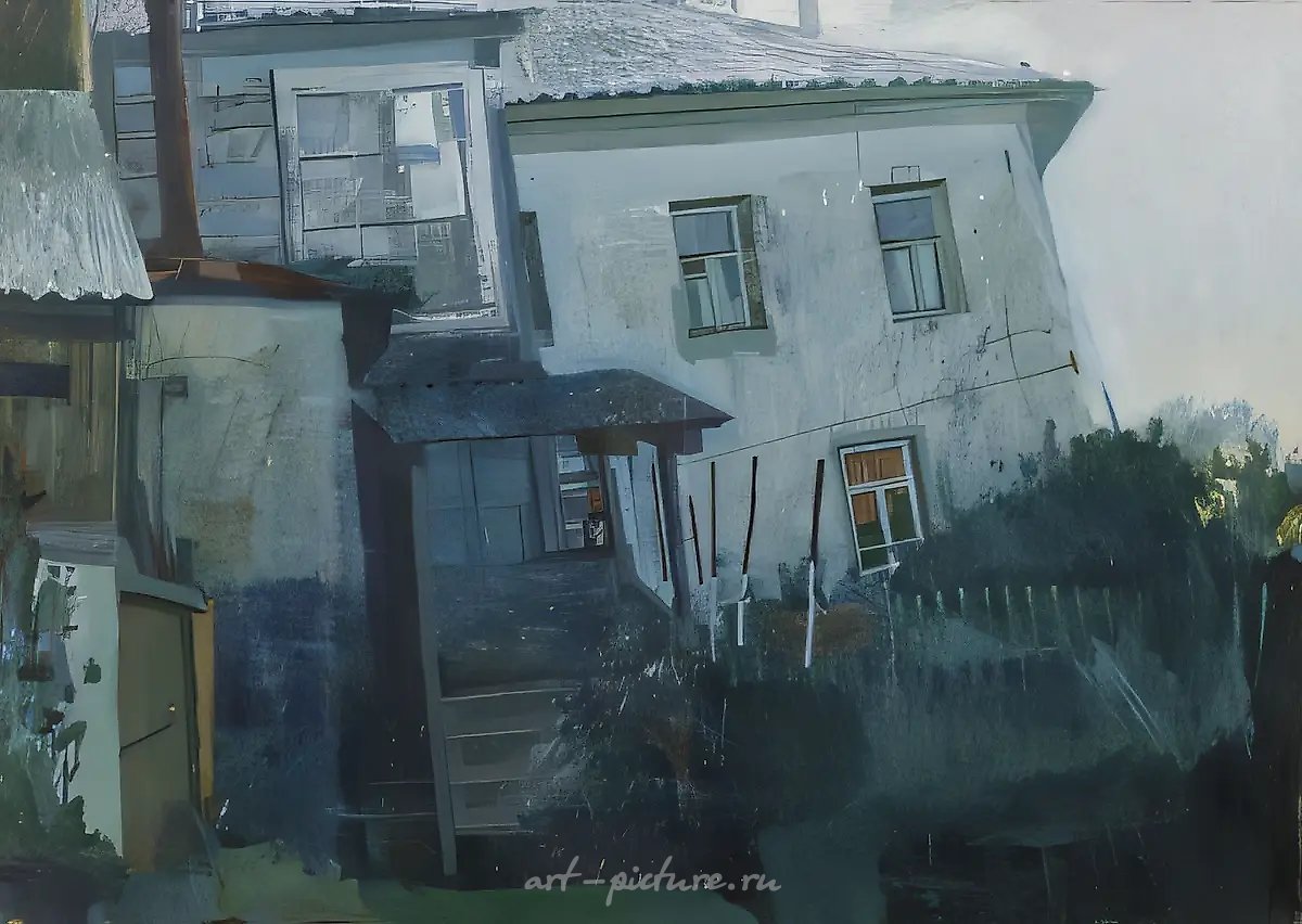 Кошка на крыльце, 1997, бумага, темпера, 50x71