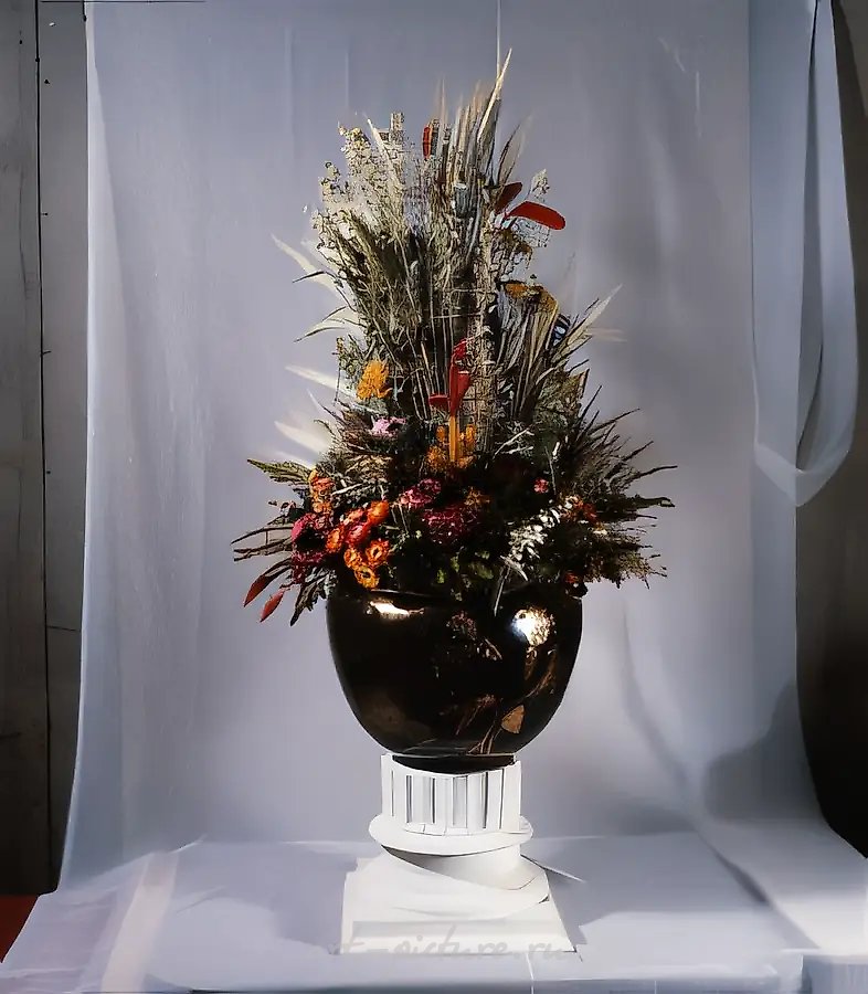 Камнеломка., 1996, кашпо, керамика, роспись золотом, 40 х 40 х 40