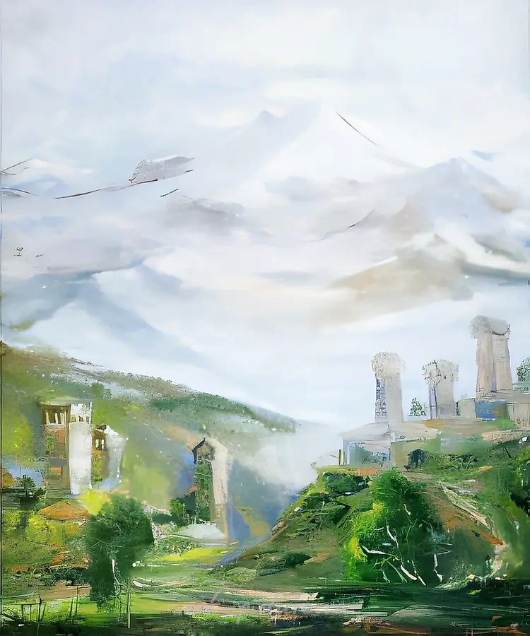 Местиа. Кавказ, 1994, холст, масло, 60x70