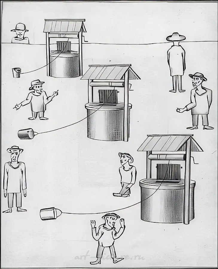 Крестьяне и колодцы, 1994, бумага, карандаш, 36,5x29,8. Собственность автора