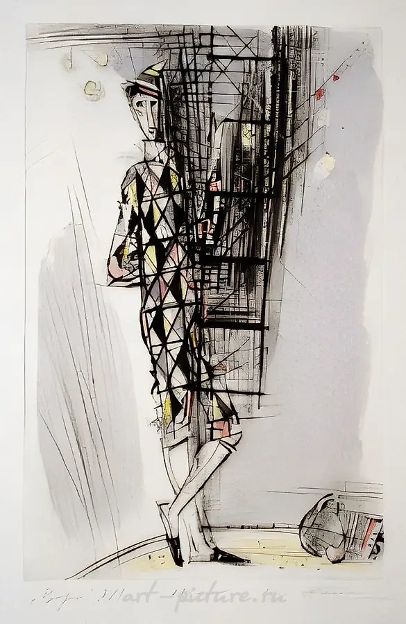 Лист 18. Из серии «Цирк», 1995, офорт, сухая игла, акварель, 15x12