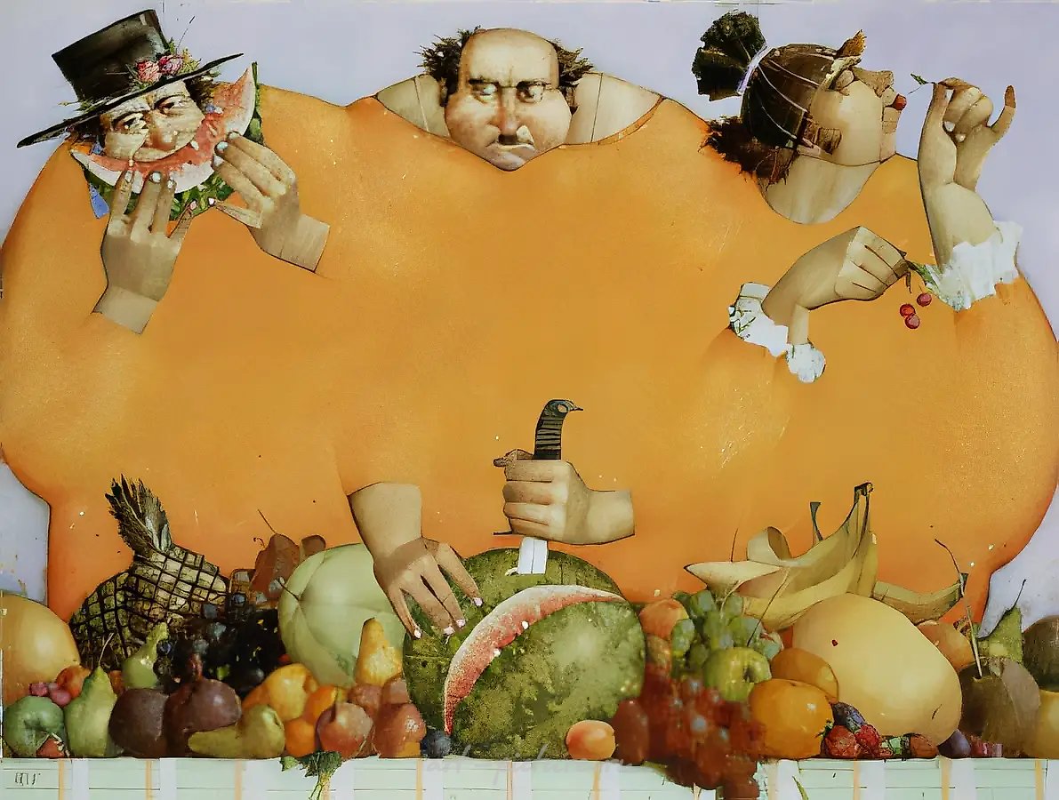 Чревоугодие., 1997, холст, масло, 100 х 120