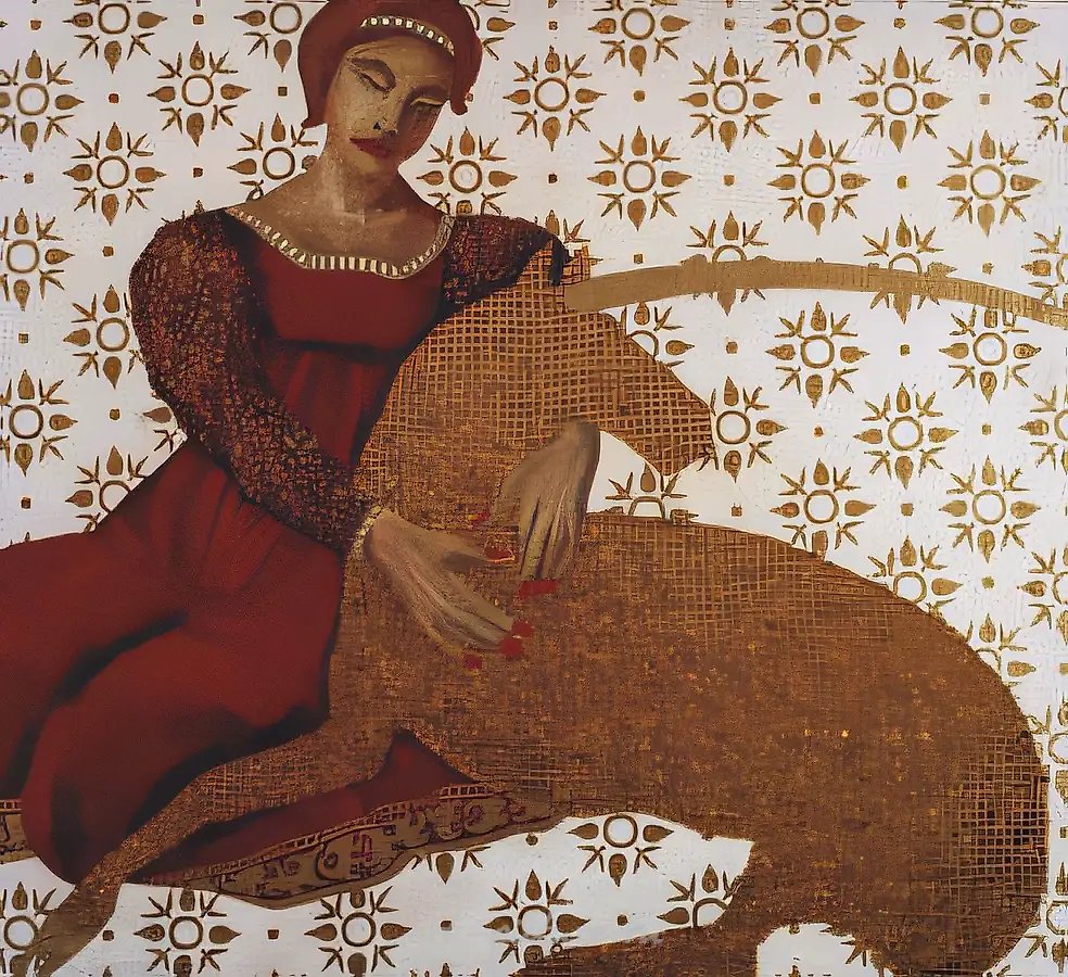Дама с единорогом, 1996, масло на холсте, 100x110