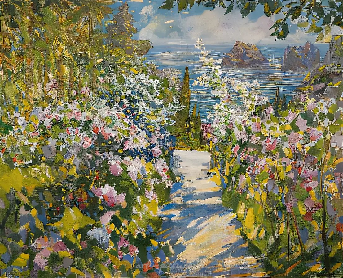 Цветы и море., 1996, холст, масло, 90х110