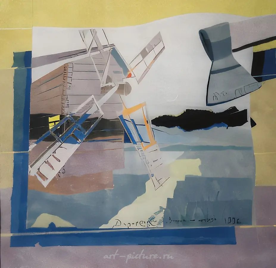 Мельница от прадеда, 1996, картон, гуашь, 37x39
