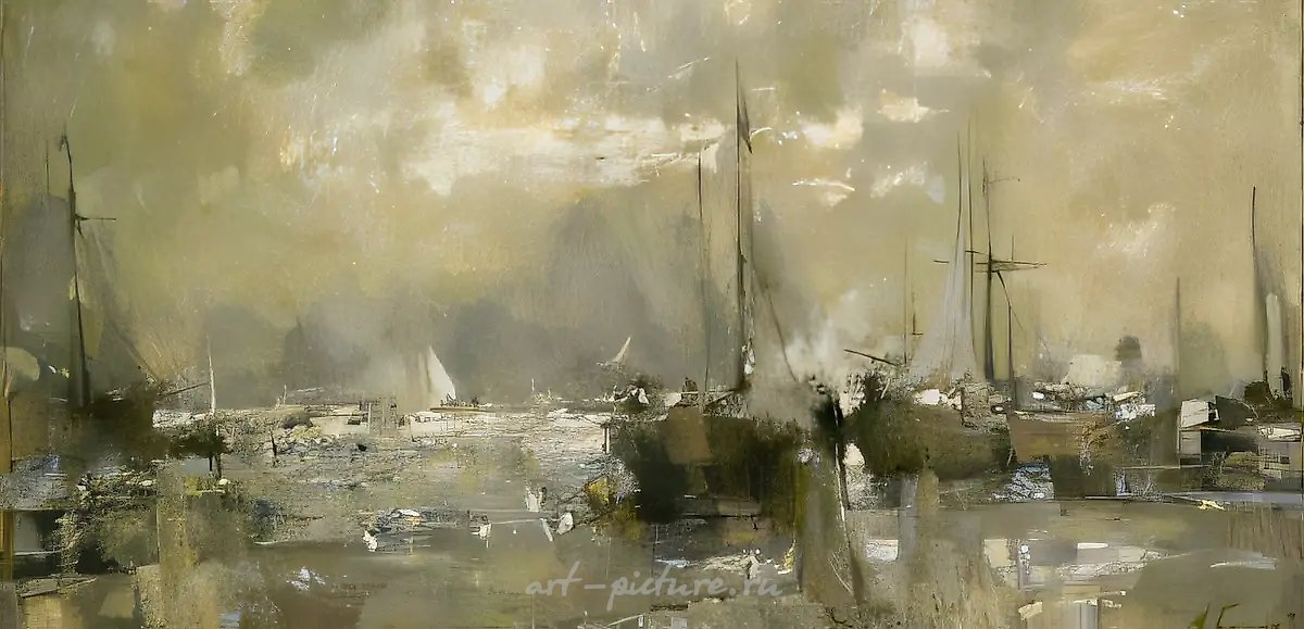 Старая пристань, 1998, масло на холсте, 68x135
