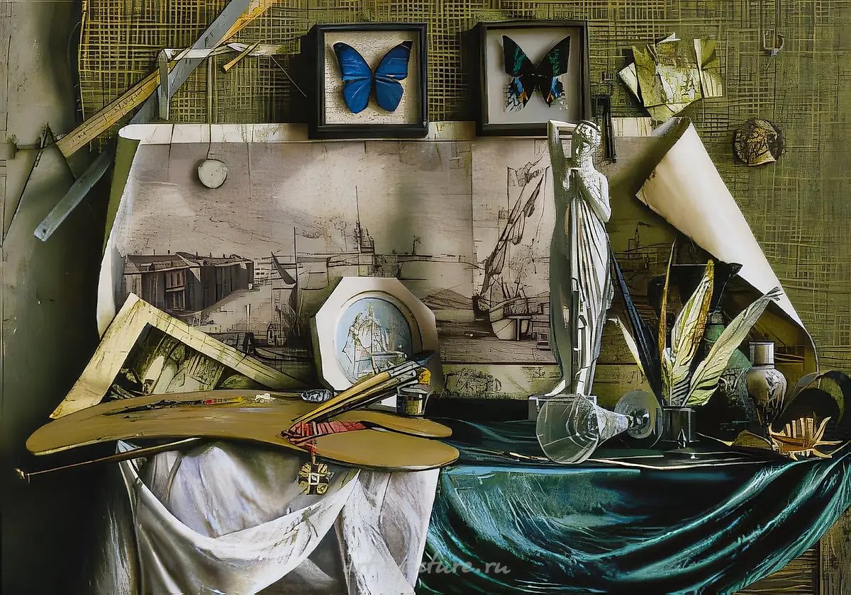Натюрморт с атрибутами искусств, 1998, холст, акрил, 70 х 100