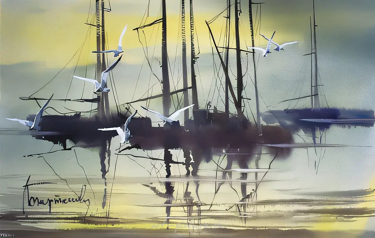 Яхты, 1999, бумага, акварель, 56x76