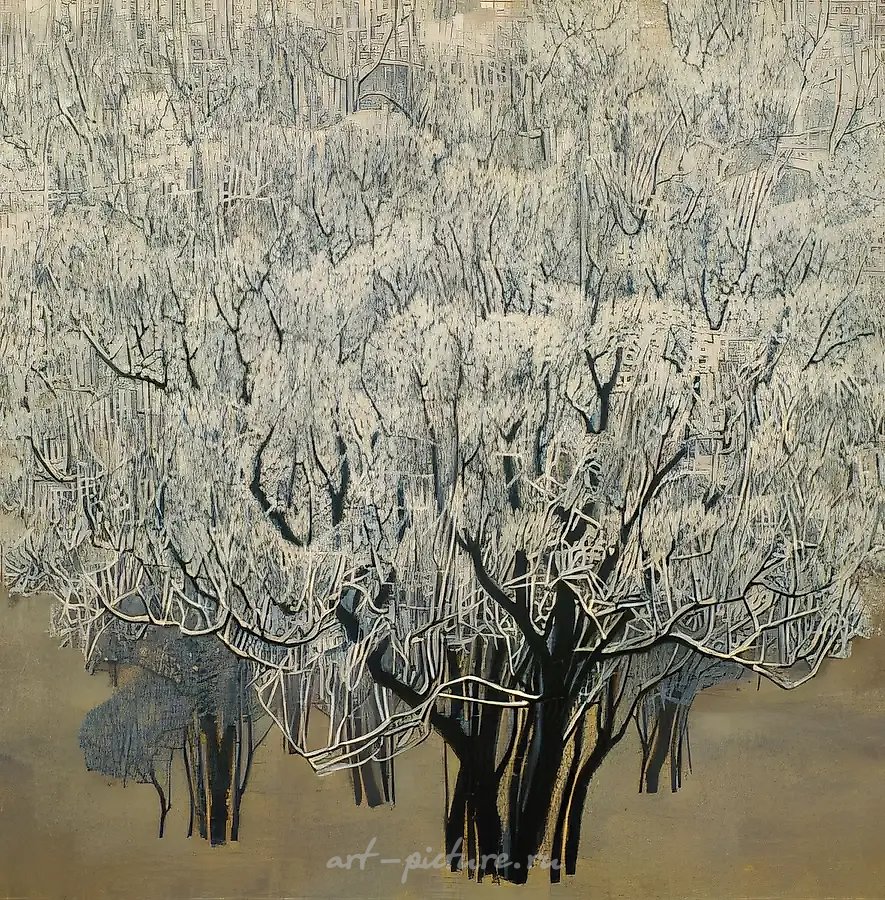 Куст сирени. Иней, 1998, масло на холсте, 100x100