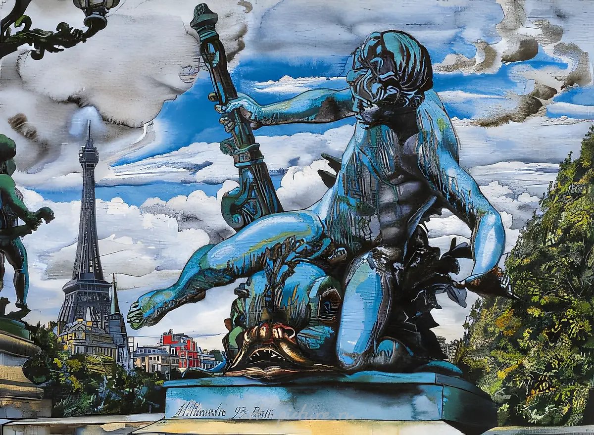 Скульптура Александровского моста в Париже, 1999, Акварель, 57 x 77