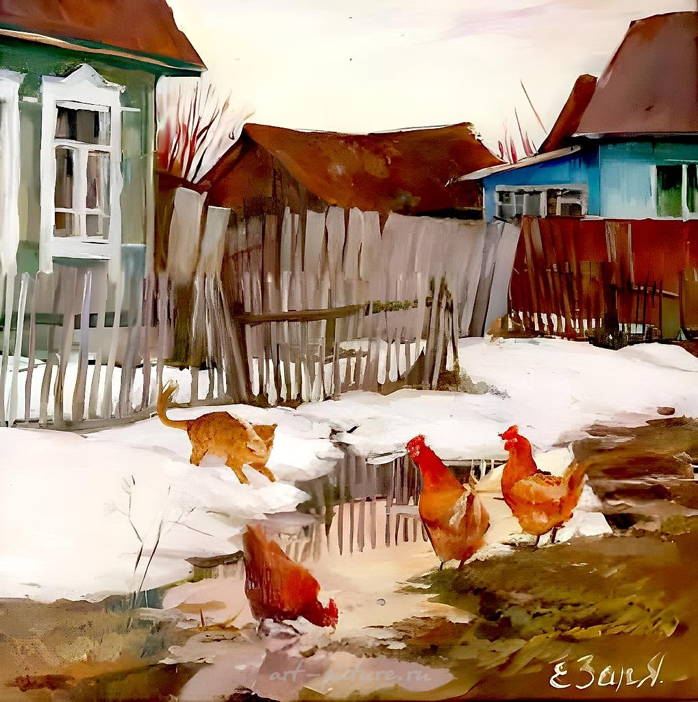 Spring. Study with a Cat. MDF, oil. 41 x 57 cm.