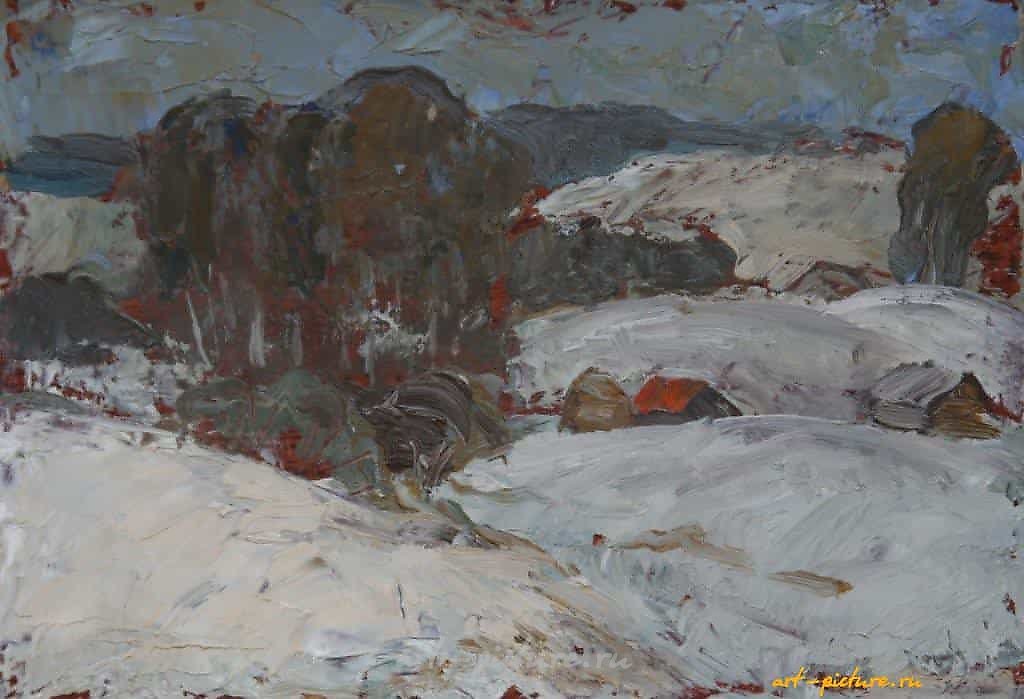 Пейзаж с березами. ДВП, масло. 12 х 18 см.