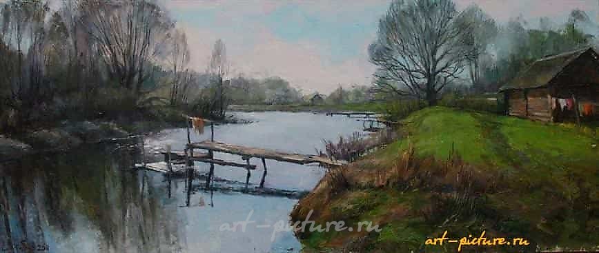 Spring. Bridges. Canvas, oil. 30 x 70 cm.