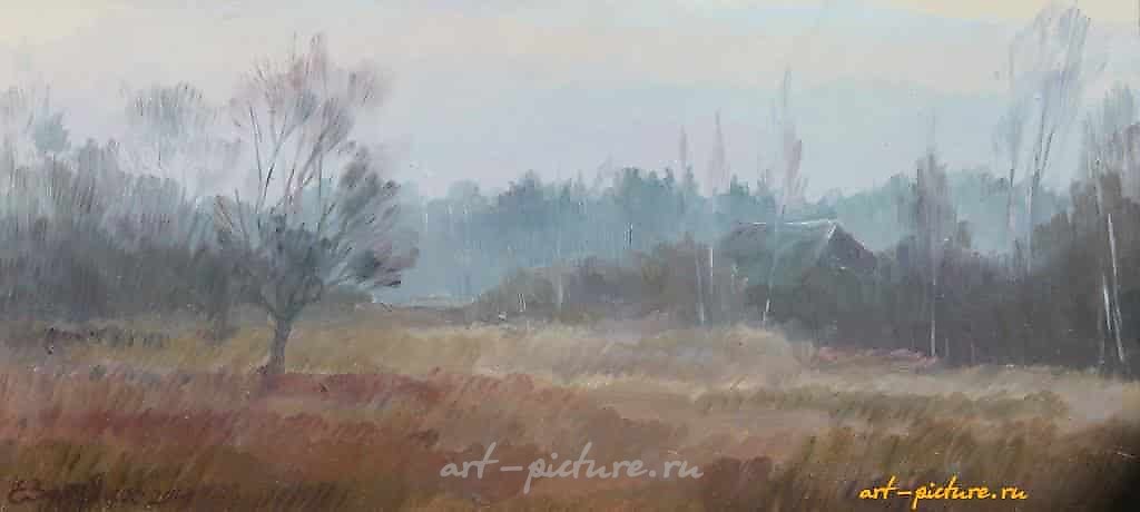 Gray day. Autumn. Fiberboard, oil. 12 x 18 cm.