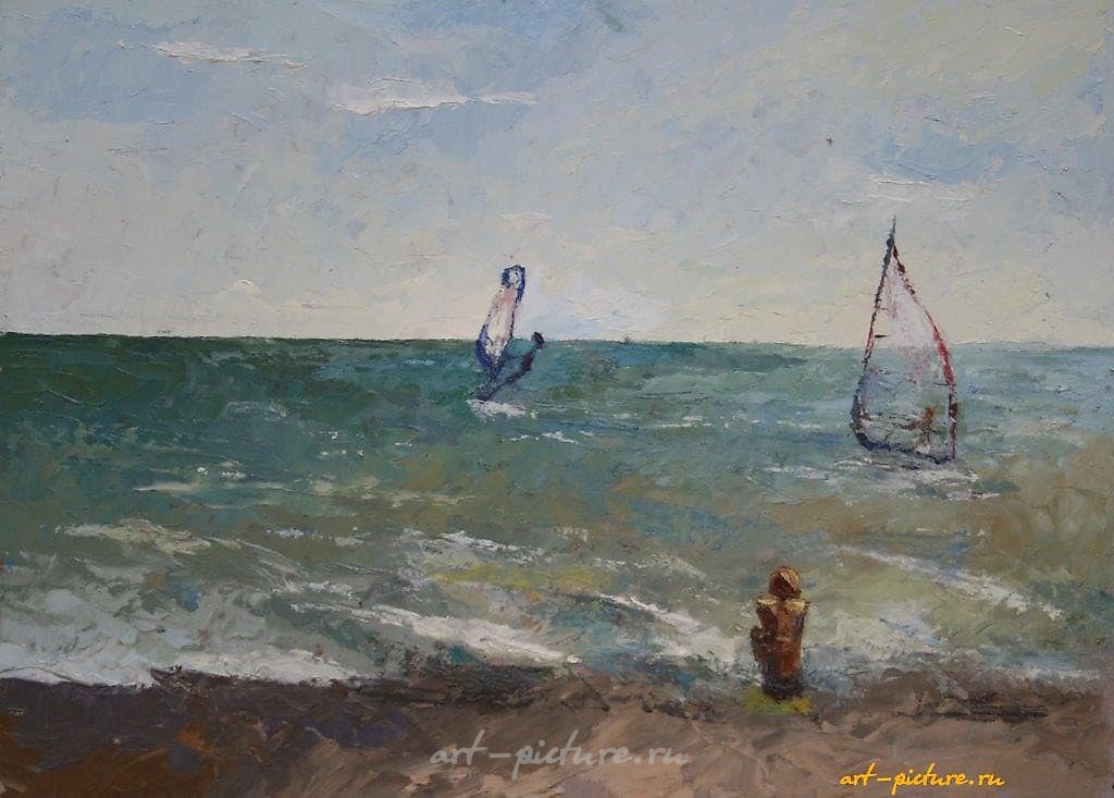By the Sea. Saki. Cardboard, oil. 25 x 35 cm.