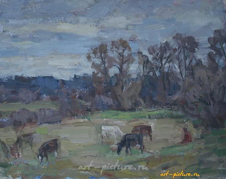 Октябрь. Стадо. Картон, масло. 40 х 50 см