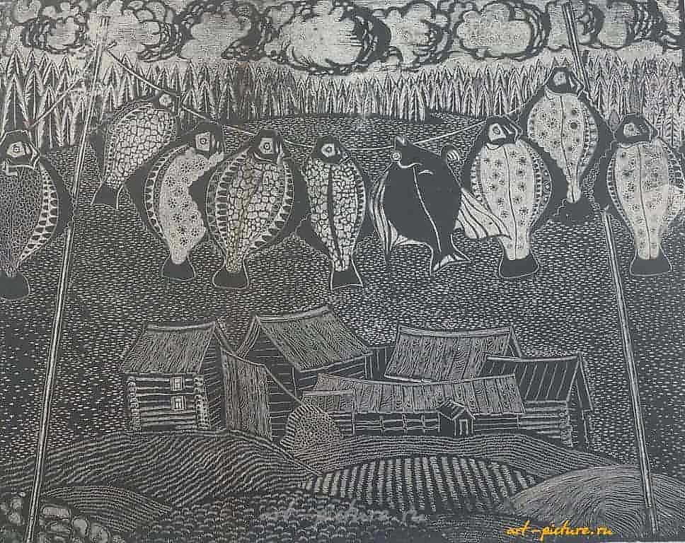Flounder. Engraving. 36 x 45 cm.