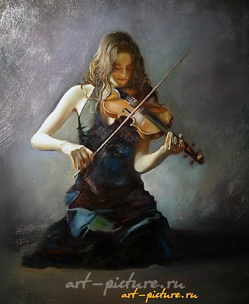 The translation of the text "Спкрипачка масло, холст" into English is "Violinist oil, canvas."
