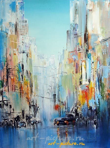 The translation of the text "Город S акрил, холст" into English is "City S acrylic, canvas."