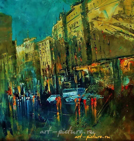 The translation of "Город масло, холст" into English is "City oil, canvas."
