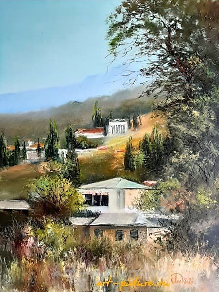 The translation of "Крымские домики" into English is "Crimean houses" or "Houses of Crimea."