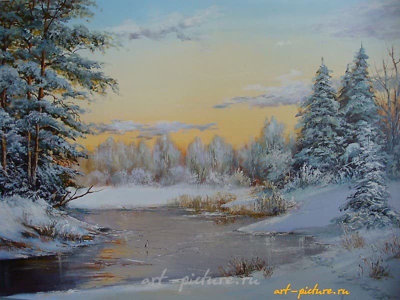 Замёрзшая река масло,холст
