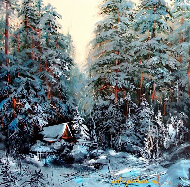 The translation of the text is "Winter study oil on canvas."