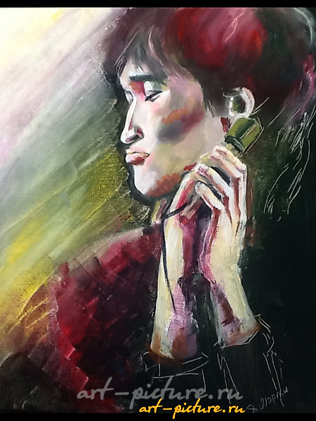 The translation of the text is: "Portrait of Tsoy, canvas oil."