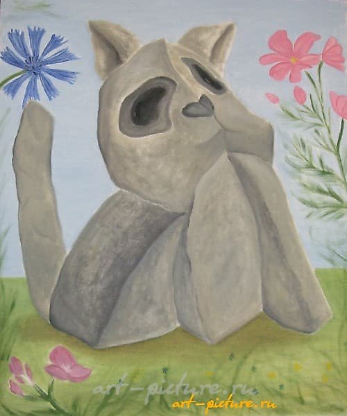 "Stone Cat, oil on canvas"
