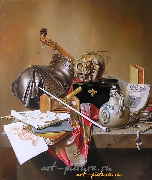 Still life with helmet, canvas/oil