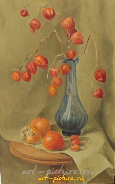 The translation of "Хурма масло, холст" into English is "Persimmon oil, canvas."