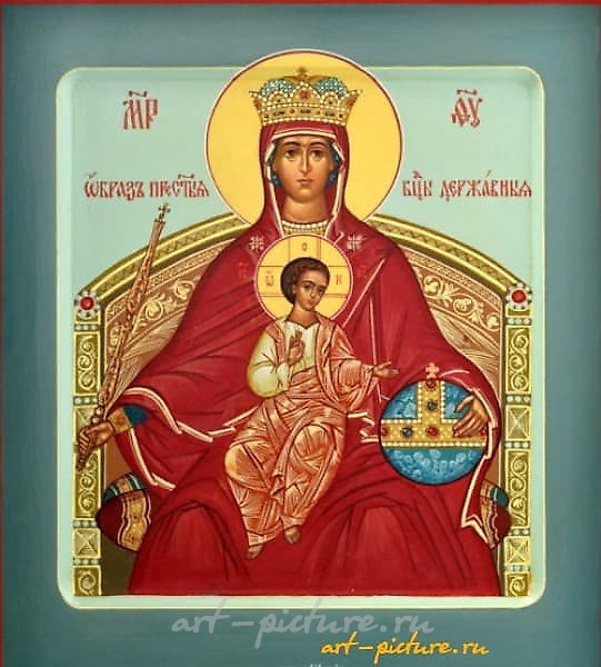 Рукописная икона Богородицы "Державная" дерево, темпера