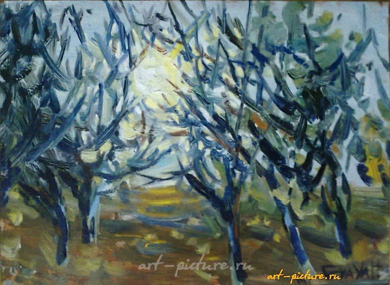 "Spring sunset oil, cardboard"