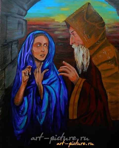 The translation of the text is: "Blessing acrylic, oil, canvas."