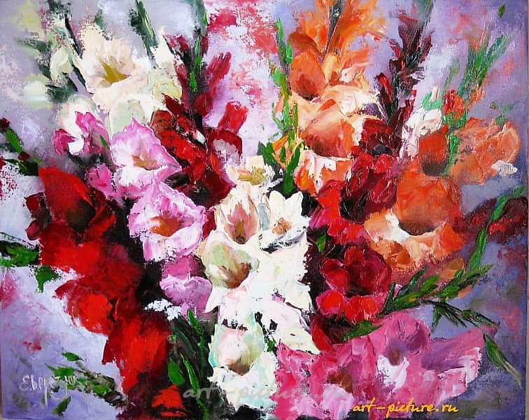 "Gladiolus, canvas, oil"
