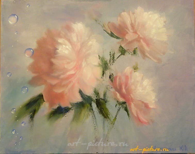 "Peonies Under Water, oil on canvas"
