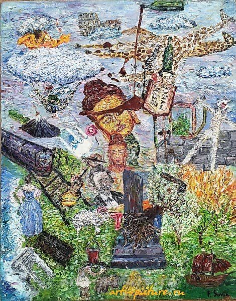 The sky and the earth canvas, oil, blood of a girl.