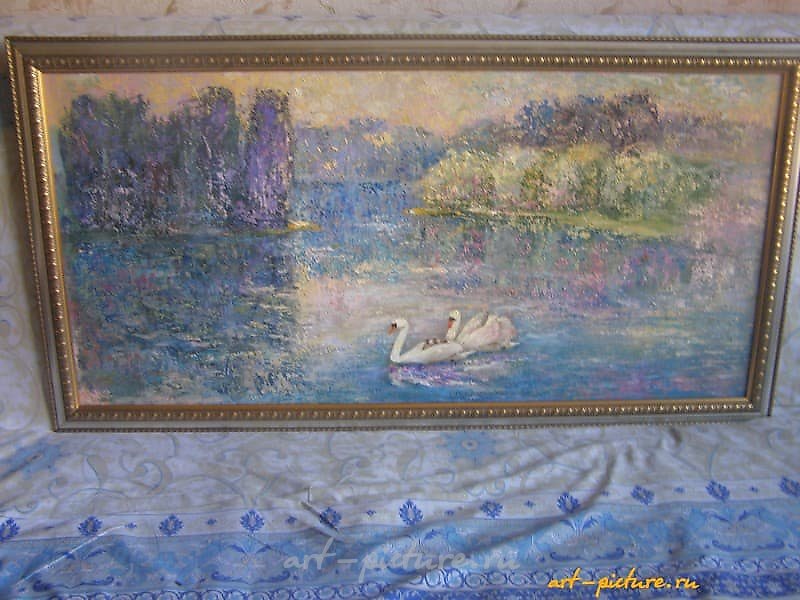 лебеди холст масло