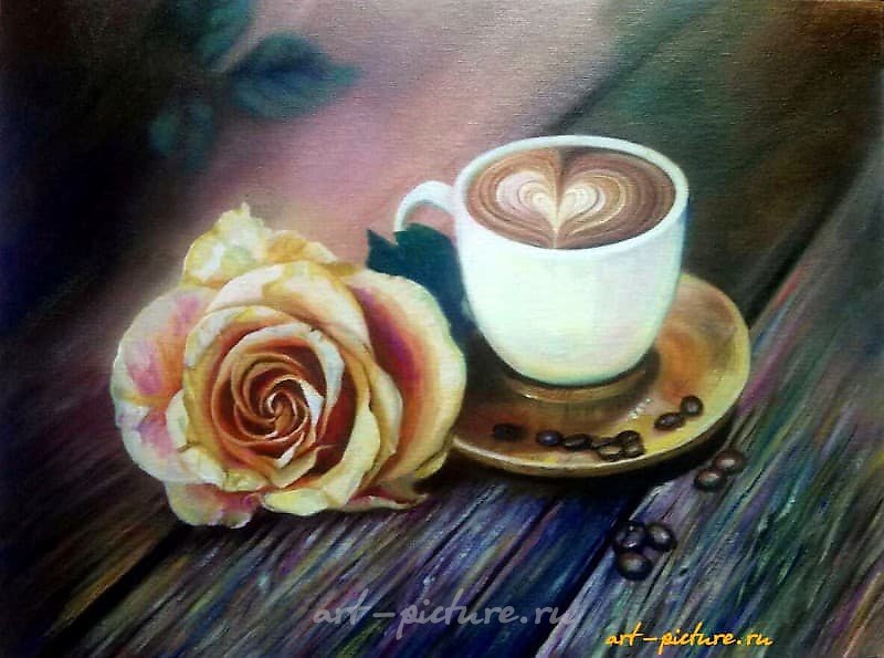 The translation of the text "Аромат любви масло, холст" into English is "The scent of love, oil, canvas."