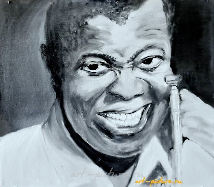 "Louis Armstrong oil on canvas hardboard"