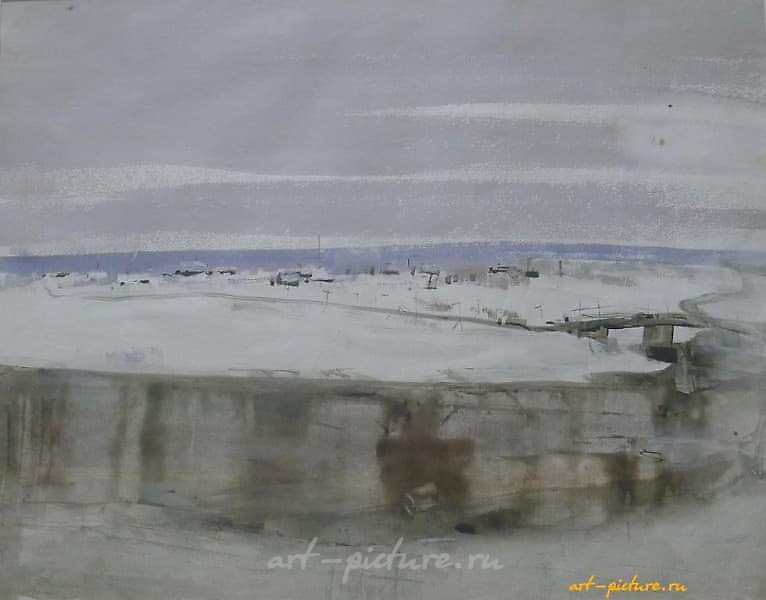 Landscape by the river. Watercolor. 58 x 74 cm.
