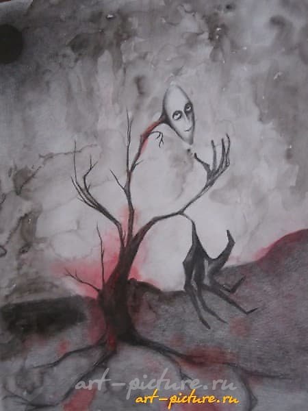The text translates to "Watercolor tree, pencil, watercolor paper" in English.