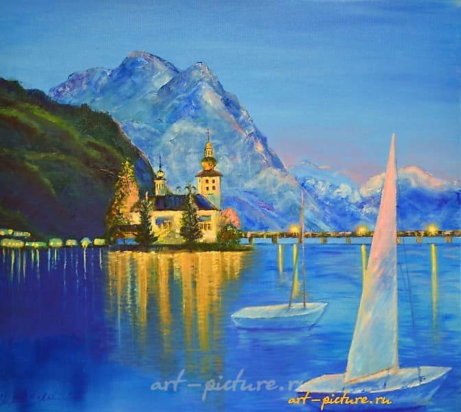 The translation of "Гмунден Холст, масло" into English is "Gmunden Holst, oil."